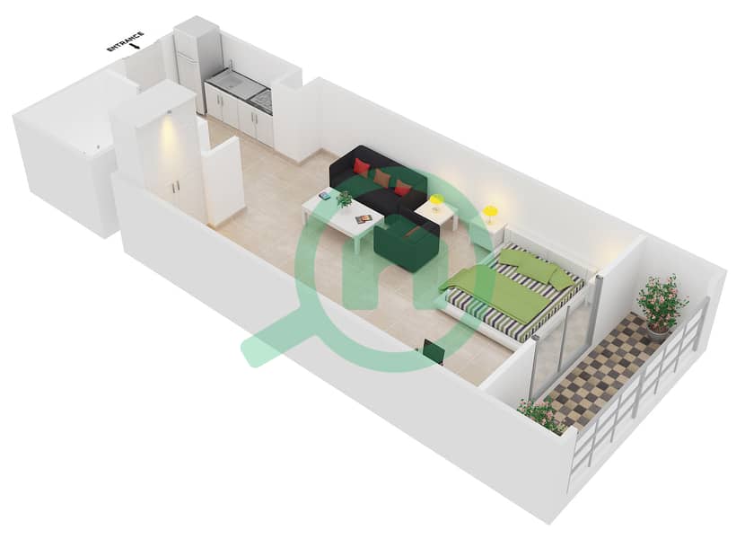 المخططات الطابقية لتصميم الوحدة 6,7,8,11,12,13 شقة استوديو - مساكن مسار interactive3D