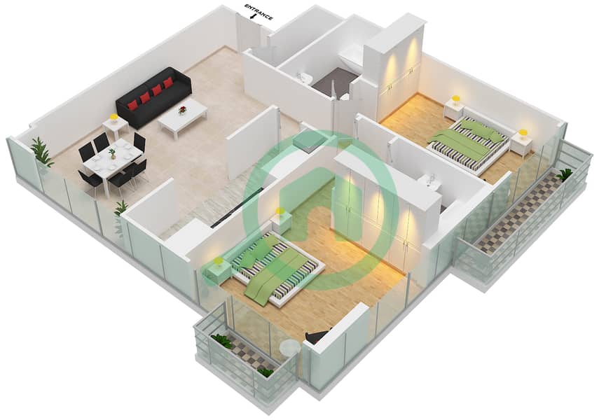 阿尔穆拉德大厦 - 2 卧室公寓单位7 FLOOR L11戶型图 interactive3D