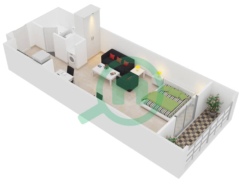 Masaar Residence - Studio Apartment Unit 5,14 Floor plan interactive3D