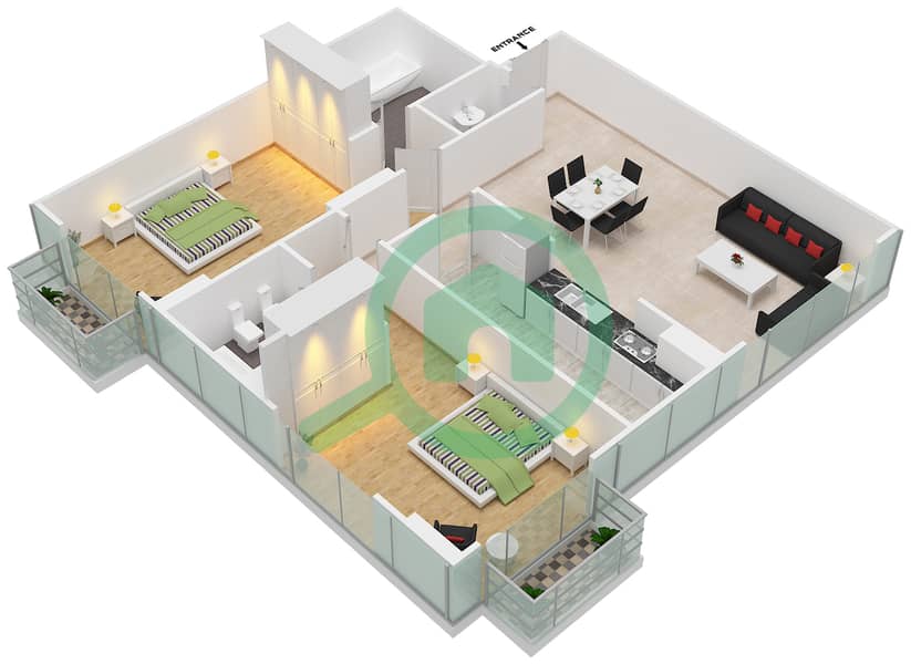 阿尔穆拉德大厦 - 2 卧室公寓单位12 FLOOR L14戶型图 interactive3D