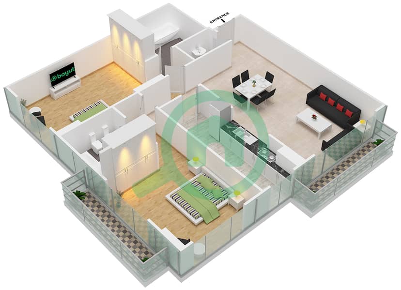 阿尔穆拉德大厦 - 2 卧室公寓单位11 FLOOR L16戶型图 interactive3D