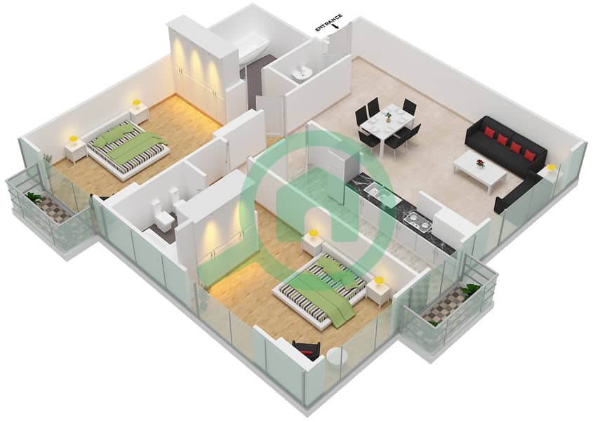 阿尔穆拉德大厦 - 2 卧室公寓单位11 FLOOR L17戶型图 interactive3D