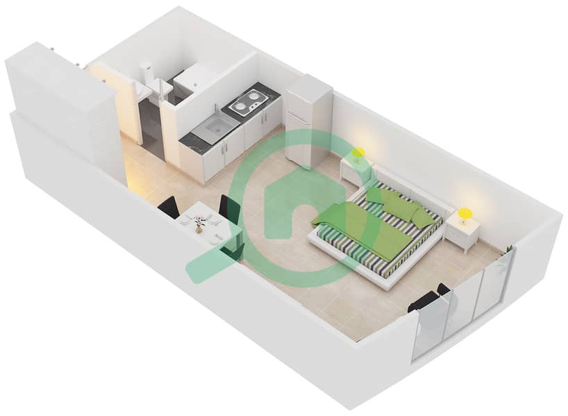المخططات الطابقية لتصميم النموذج 10 شقة استوديو - برج O2 interactive3D