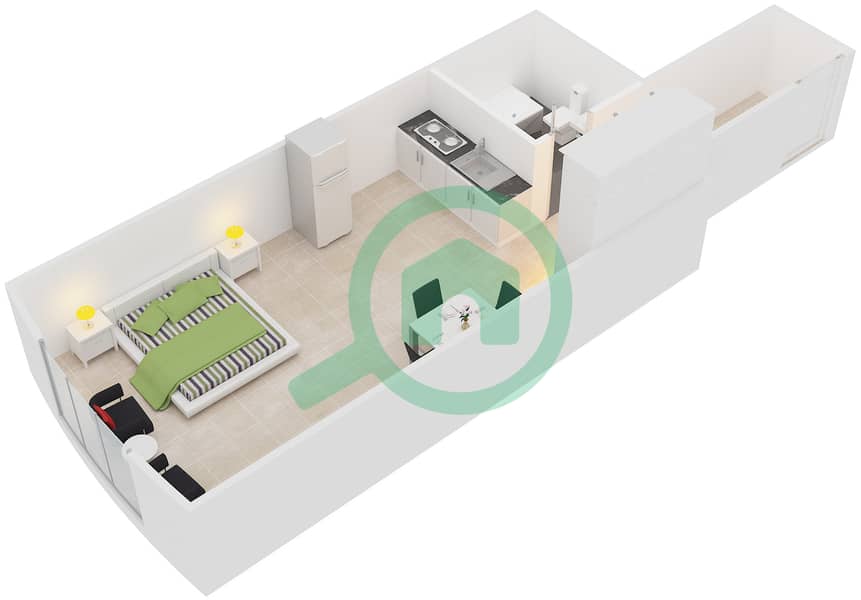 المخططات الطابقية لتصميم النموذج 6 شقة استوديو - برج O2 interactive3D