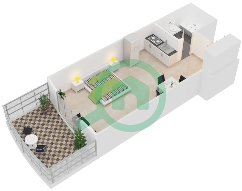 المخططات الطابقية لتصميم النموذج 5 شقة استوديو - برج O2 interactive3D
