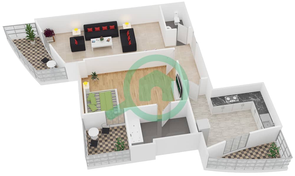 О2 Тауэр - Апартамент 1 Спальня планировка Тип 2 interactive3D
