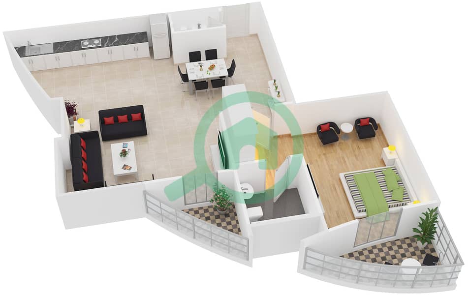 O2 大厦 - 1 卧室公寓类型8戶型图 interactive3D