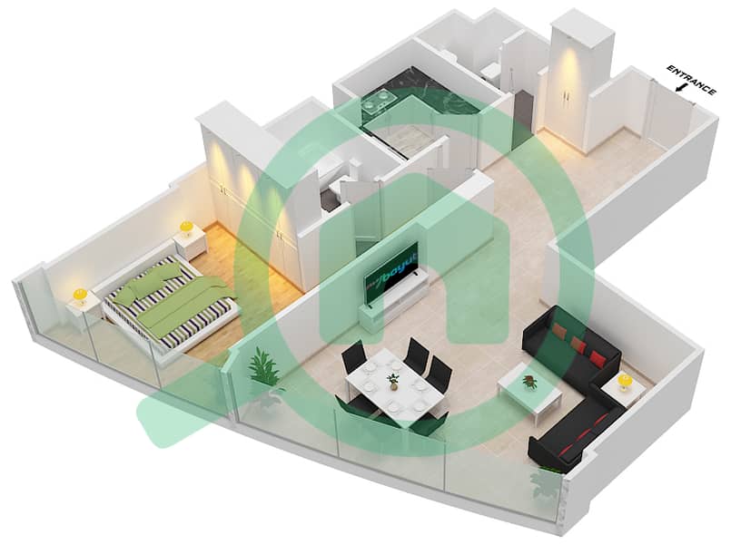 المخططات الطابقية لتصميم التصميم 2,7-A,10,15-B شقة 1 غرفة نوم - برج سكاي interactive3D