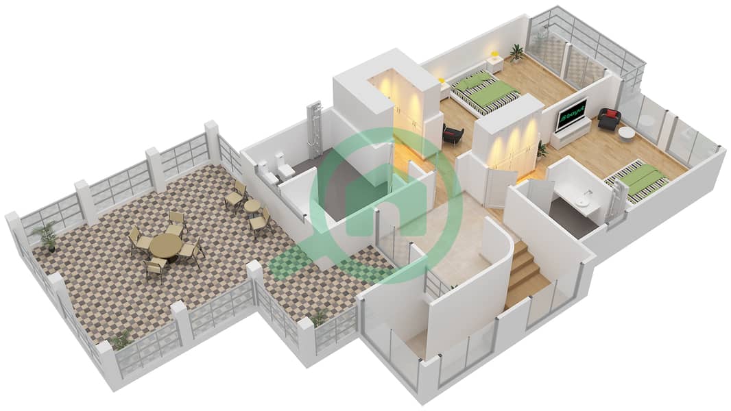 المخططات الطابقية لتصميم النموذج A فیلا 2 غرفة نوم - فلل سيركل interactive3D