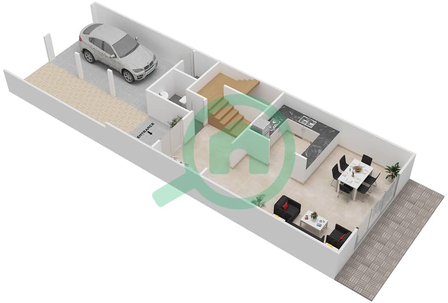 环形别墅区 - 1 卧室联排别墅类型B戶型图 interactive3D