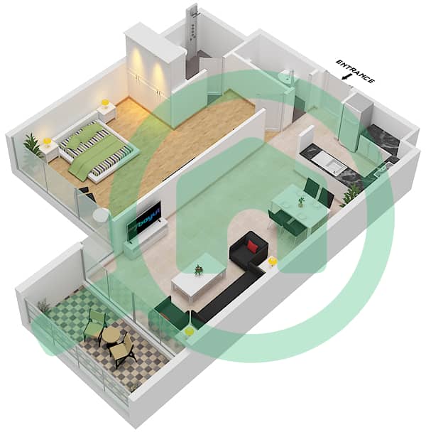 Artesia C - 1 Bedroom Apartment Type E2 Floor plan interactive3D