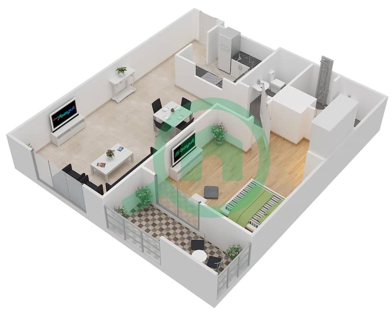 المخططات الطابقية لتصميم النموذج 1 شقة 1 غرفة نوم - ميلانو جيوفاني بوتيك سوتس interactive3D