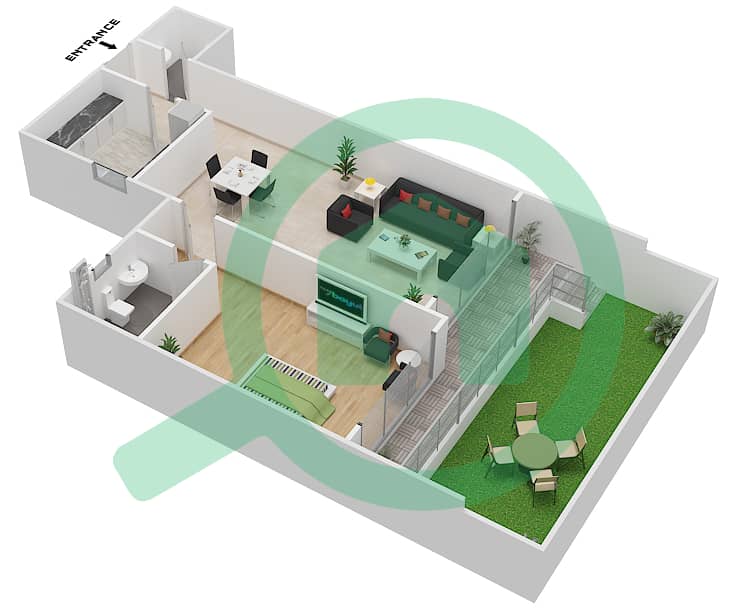 المخططات الطابقية لتصميم النموذج 1A شقة 1 غرفة نوم - مساكن مونتي كارلو interactive3D