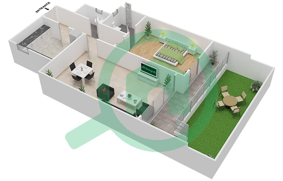 المخططات الطابقية لتصميم النموذج 1D شقة 1 غرفة نوم - مساكن مونتي كارلو interactive3D