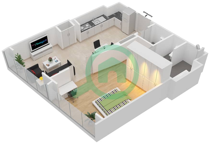 欧普斯公寓大楼 - 1 卧室公寓类型／单位RA/108戶型图 interactive3D