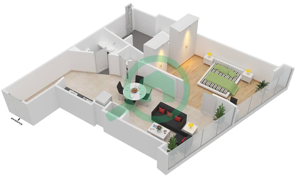 المخططات الطابقية لتصميم النموذج / الوحدة RA/207 شقة 1 غرفة نوم - ذا أوبوس interactive3D