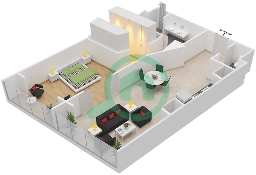 المخططات الطابقية لتصميم النموذج / الوحدة RA/301 شقة 1 غرفة نوم - ذا أوبوس interactive3D