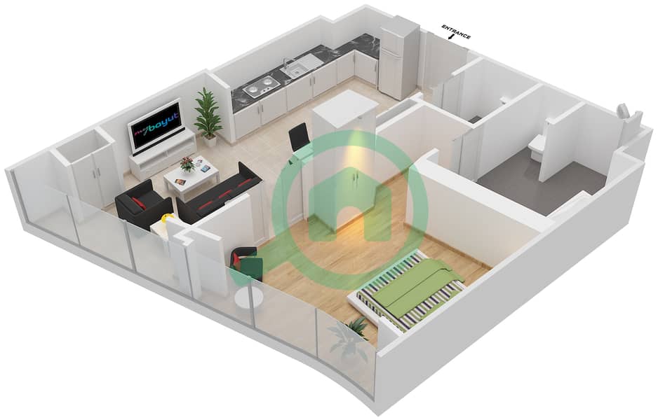 المخططات الطابقية لتصميم النموذج / الوحدة RB/104 شقة 1 غرفة نوم - ذا أوبوس interactive3D