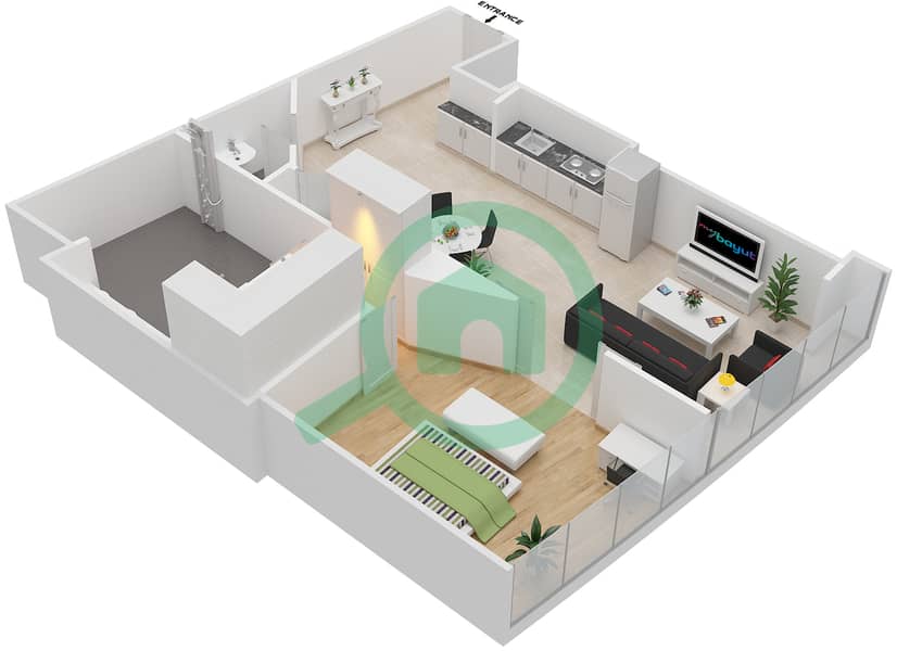 欧普斯公寓大楼 - 1 卧室公寓类型／单位RB/109戶型图 interactive3D