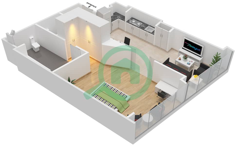 欧普斯公寓大楼 - 1 卧室公寓类型／单位RB/112戶型图 interactive3D