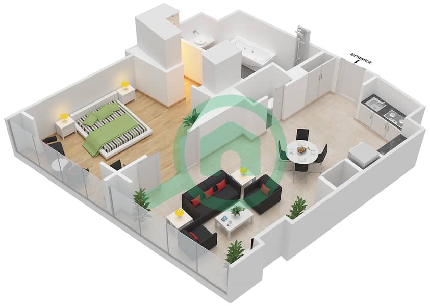 المخططات الطابقية لتصميم النموذج / الوحدة RB/113 شقة 1 غرفة نوم - ذا أوبوس interactive3D