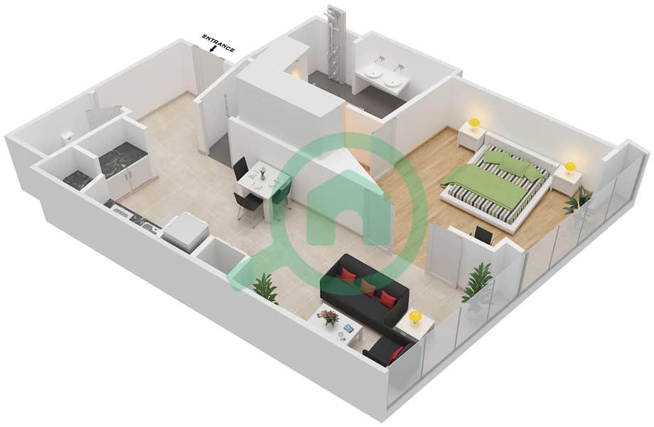 Опус - Апартамент 1 Спальня планировка Тип/мера RB/116 interactive3D