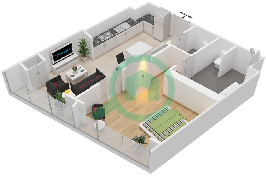 The Opus - 1 Bedroom Apartment Type/unit RB/304 Floor plan interactive3D