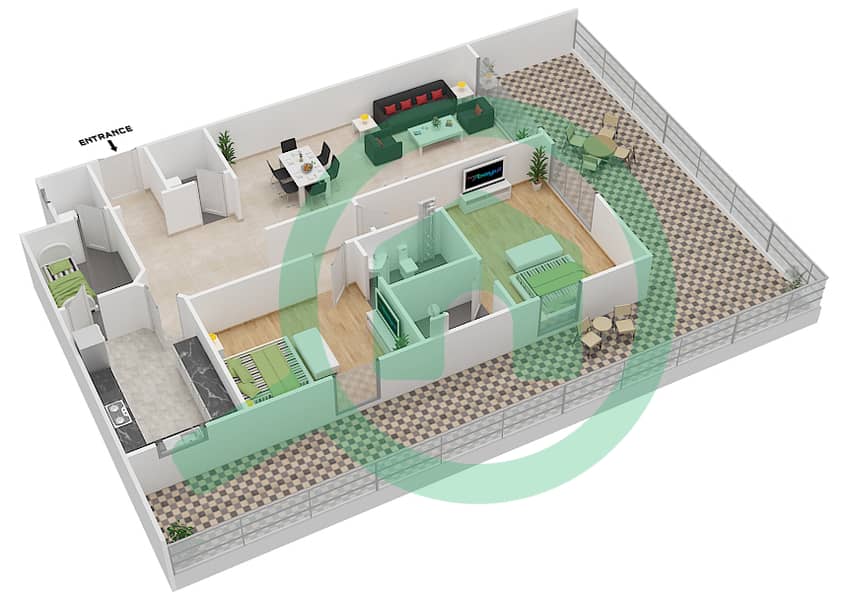 المخططات الطابقية لتصميم النموذج 2D شقة 2 غرفة نوم - مساكن مونتي كارلو interactive3D