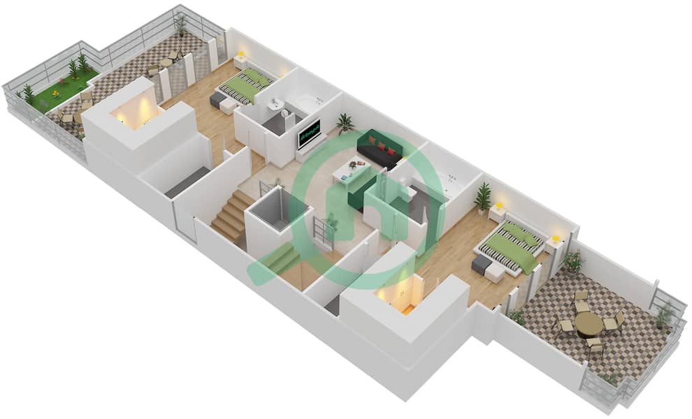 المخططات الطابقية لتصميم الوحدة D تاون هاوس 4 غرف نوم - قصر مالبيري First Floor interactive3D