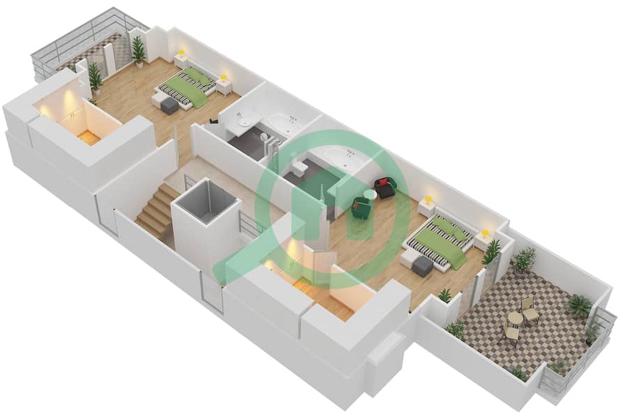 桑葚联排别墅 - 4 卧室联排别墅单位D戶型图 Second Floor interactive3D