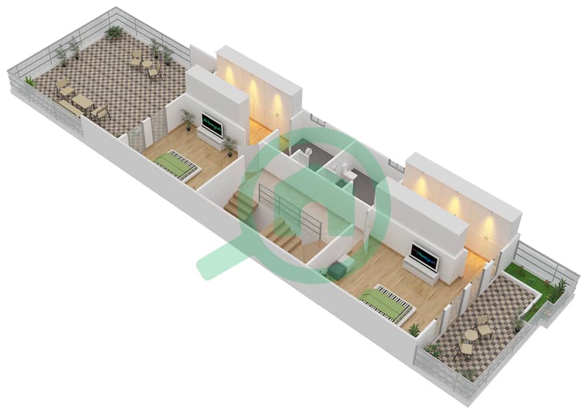 桑葚联排别墅 - 4 卧室联排别墅单位A戶型图 First Floor interactive3D