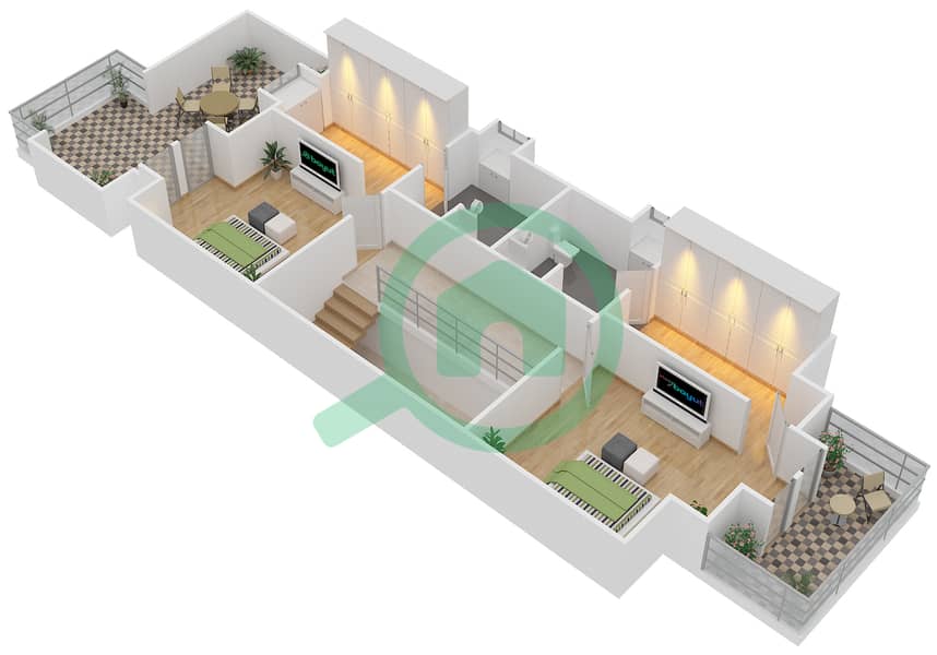المخططات الطابقية لتصميم الوحدة A تاون هاوس 4 غرف نوم - قصر مالبيري Second Floor interactive3D
