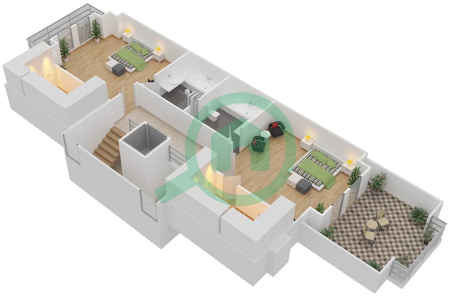 المخططات الطابقية لتصميم الوحدة E تاون هاوس 4 غرف نوم - قصر مالبيري Second Floor interactive3D