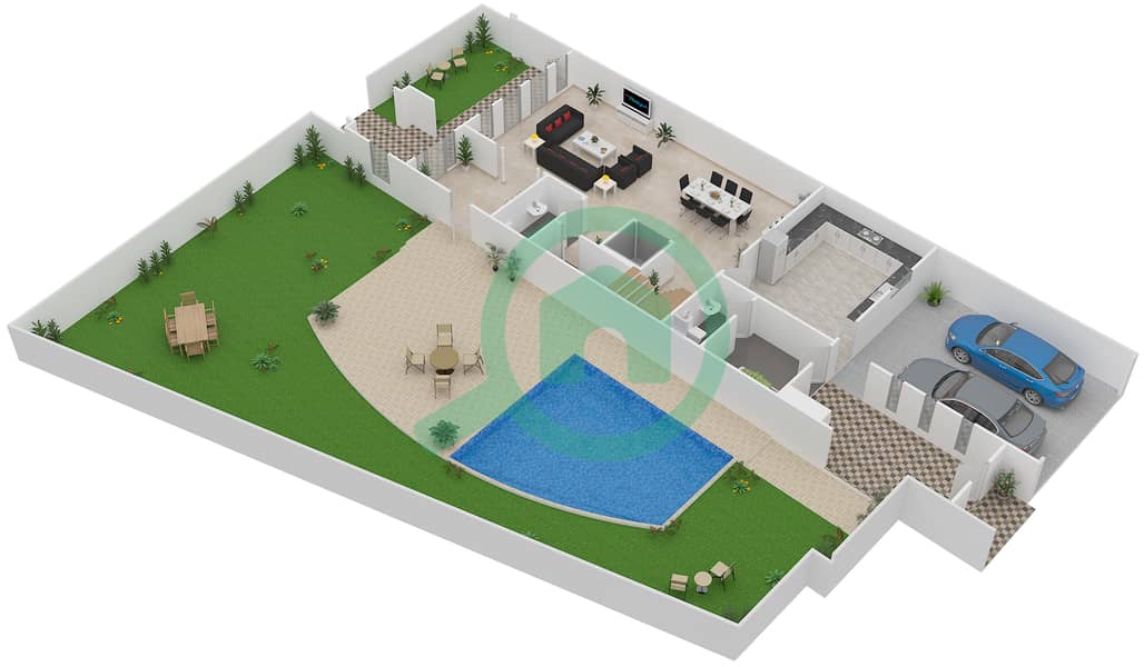 桑葚联排别墅 - 4 卧室联排别墅单位E戶型图 Ground Floor interactive3D