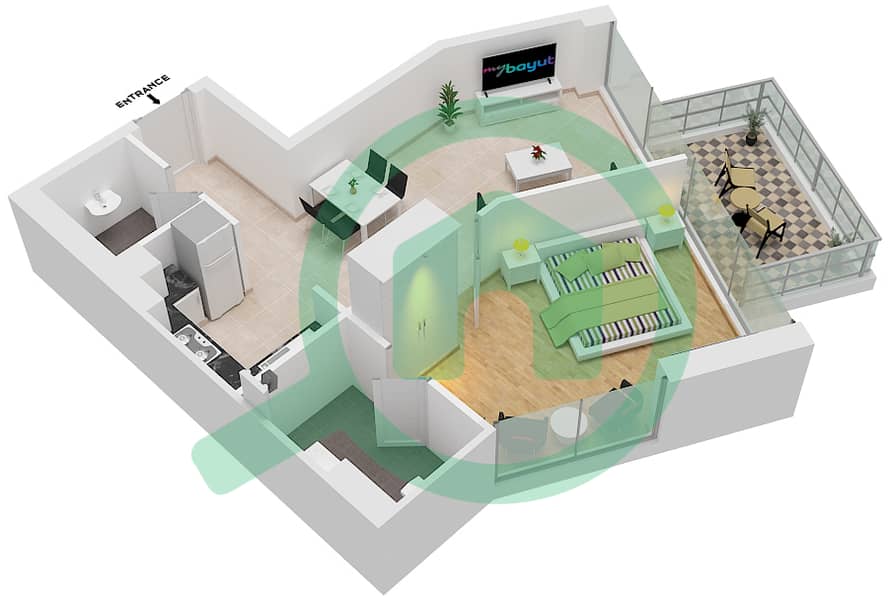 Artesia C - 1 Bedroom Apartment Type J2 Floor plan interactive3D