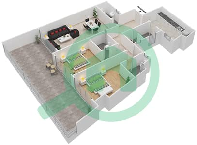 المخططات الطابقية لتصميم النموذج 2F شقة 2 غرفة نوم - مساكن مونتي كارلو