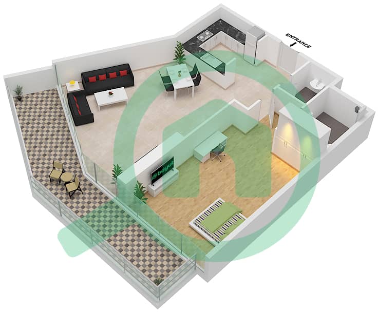 Artesia C - 1 Bedroom Apartment Type G2 Floor plan interactive3D