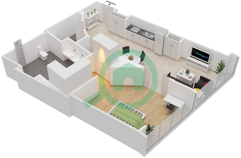 Опус - Апартамент 1 Спальня планировка Тип/мера RA/314 interactive3D