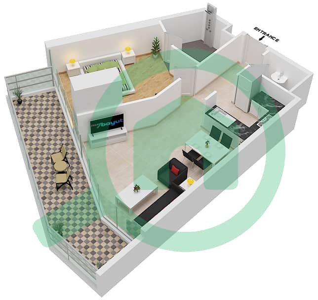Artesia C - 1 Bedroom Apartment Type H3 Floor plan interactive3D