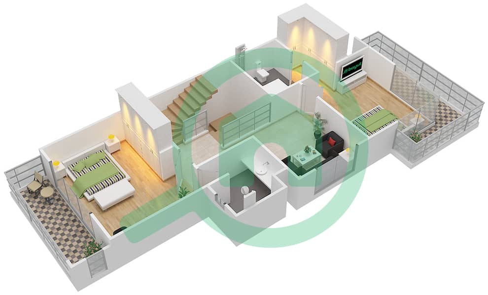 المخططات الطابقية لتصميم النموذج A فیلا 4 غرف نوم - فلل أوكسفورد interactive3D