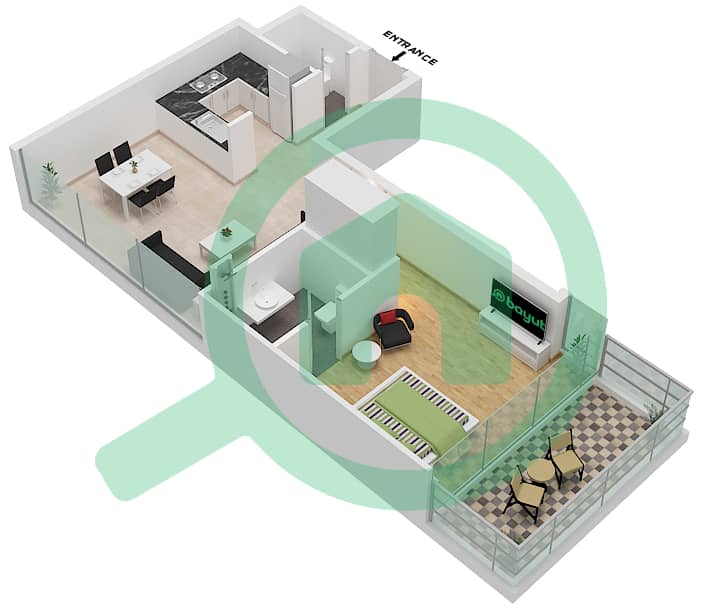 المخططات الطابقية لتصميم النموذج N3 شقة 1 غرفة نوم - أرتيسيا C interactive3D