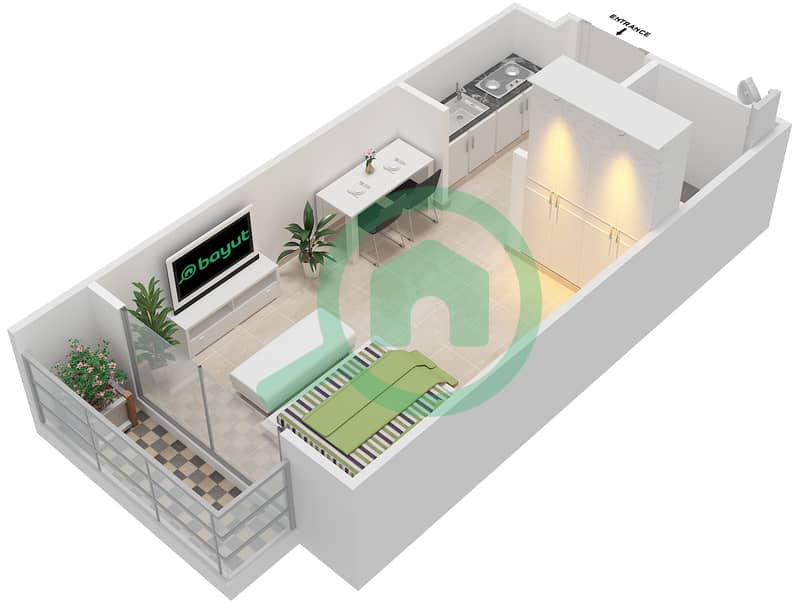 Oxford Residence - Studio Apartment Type 1 Floor plan interactive3D