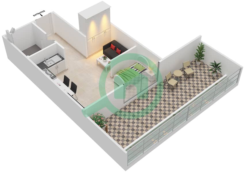المخططات الطابقية لتصميم النموذج 3 شقة استوديو - أكسفورد ريزيدنس interactive3D