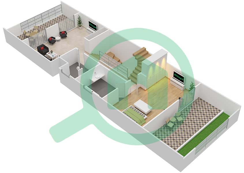 المخططات الطابقية لتصميم النموذج RIGHT فیلا 3 غرف نوم - أوركيد بارك interactive3D