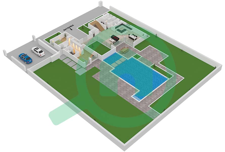 Budoor - 5 Bedroom Villa Type D Floor plan Ground Floor interactive3D