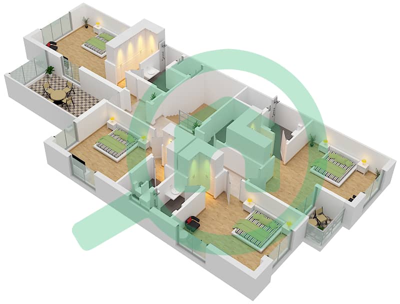 夏尔迦黄金城 - 5 卧室别墅类型LEFT戶型图 interactive3D