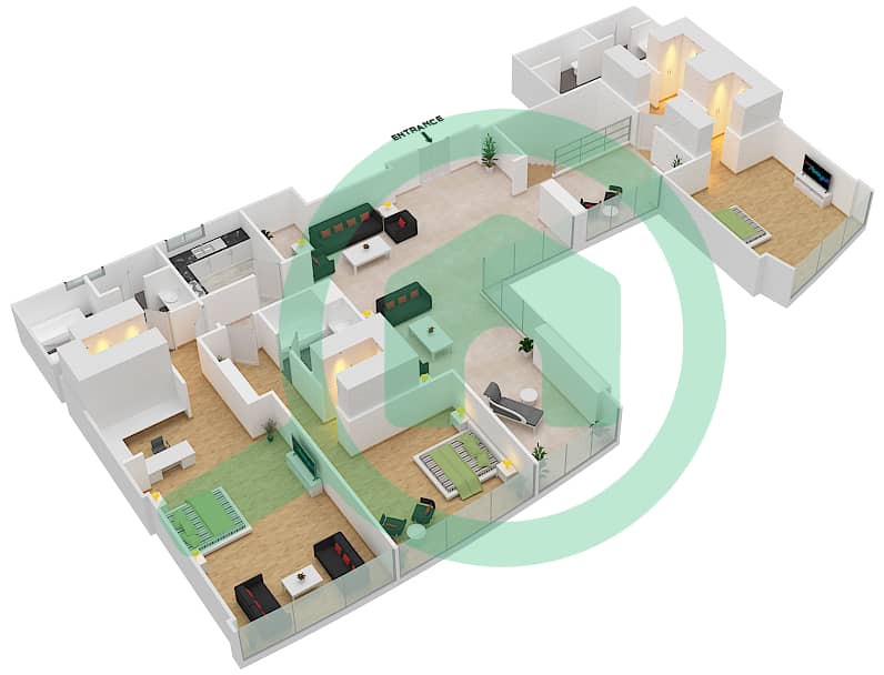 المخططات الطابقية لتصميم التصميم 2,5 شقة 4 غرف نوم - برج سكاي interactive3D