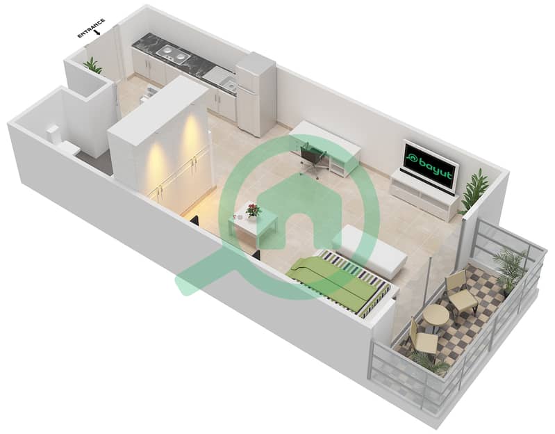 المخططات الطابقية لتصميم النموذج A شقة استوديو - ماي ريزيدنس interactive3D