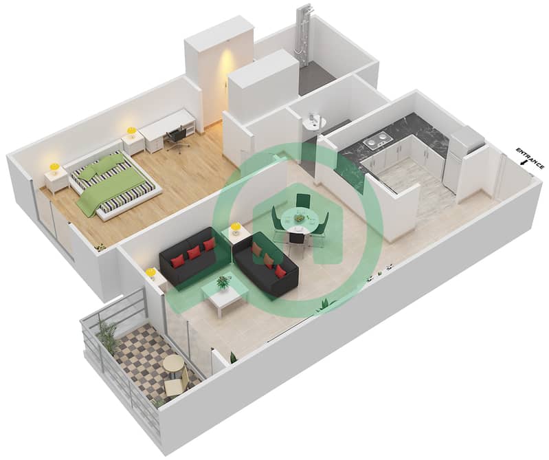 May Residence - 1 Bedroom Apartment Type B Floor plan interactive3D