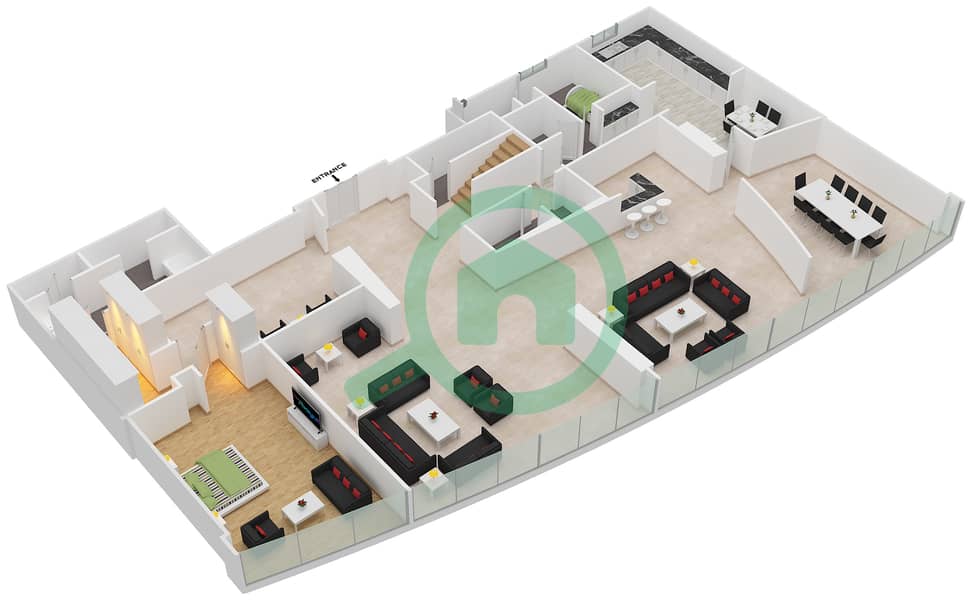 المخططات الطابقية لتصميم التصميم 3,6 شقة 4 غرف نوم - برج سكاي interactive3D
